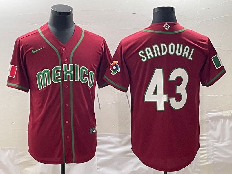 Men 2023 World Cub Mexico 43 Sandoual Red Nike MLB Jersey10